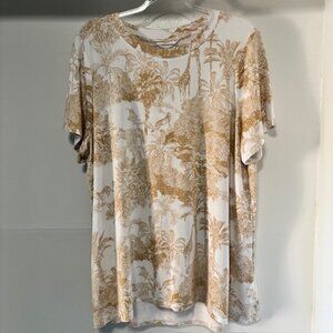 Crown & Ivy Brown White Tunic Short Sleeve Top XXL Safari Giraffe Jungle NWT $39